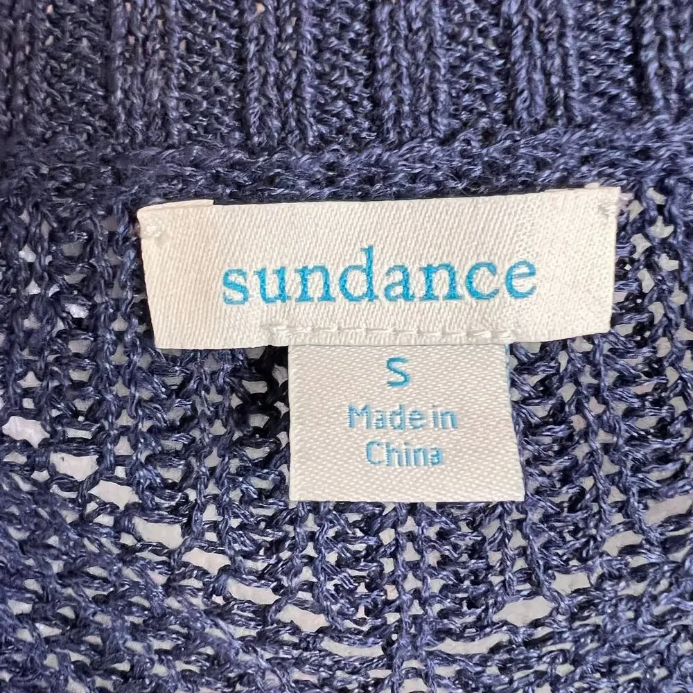 Sundance Linen Blend Open Knit Cardigan Chevron Blue Relaxed Boho in Blue W's Sm